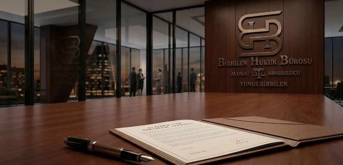 Kahverengi ve siyah tonlarında çok şık bir hukuk bürosu. Kahverengi Masa üzerinde İcra dosyaları, siyah bir dolma kalem var. Duvarda Birbilen Hukuk Bürosu, Avukat Yunus Birbilen yazılı bir tabela var. Ofis şehir manzaralı, akşam şehir ışıkları ve ofista çalışan avukatlar.